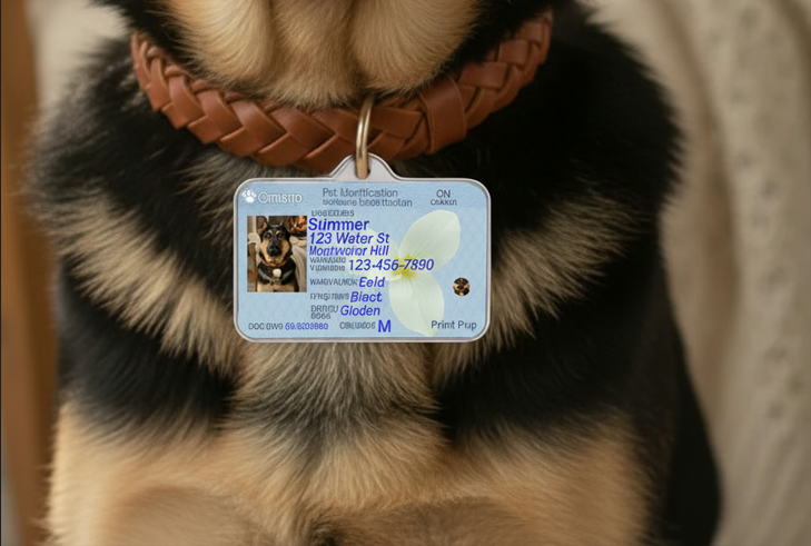 Wearing personalized pet ID tags from printpup collection 