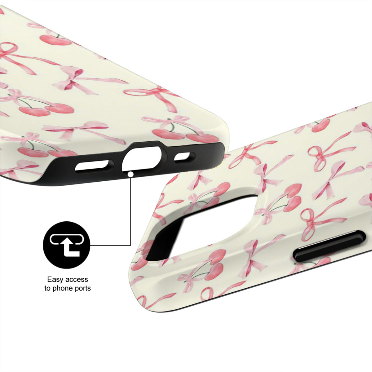 Phone case with pink bow design on a white background