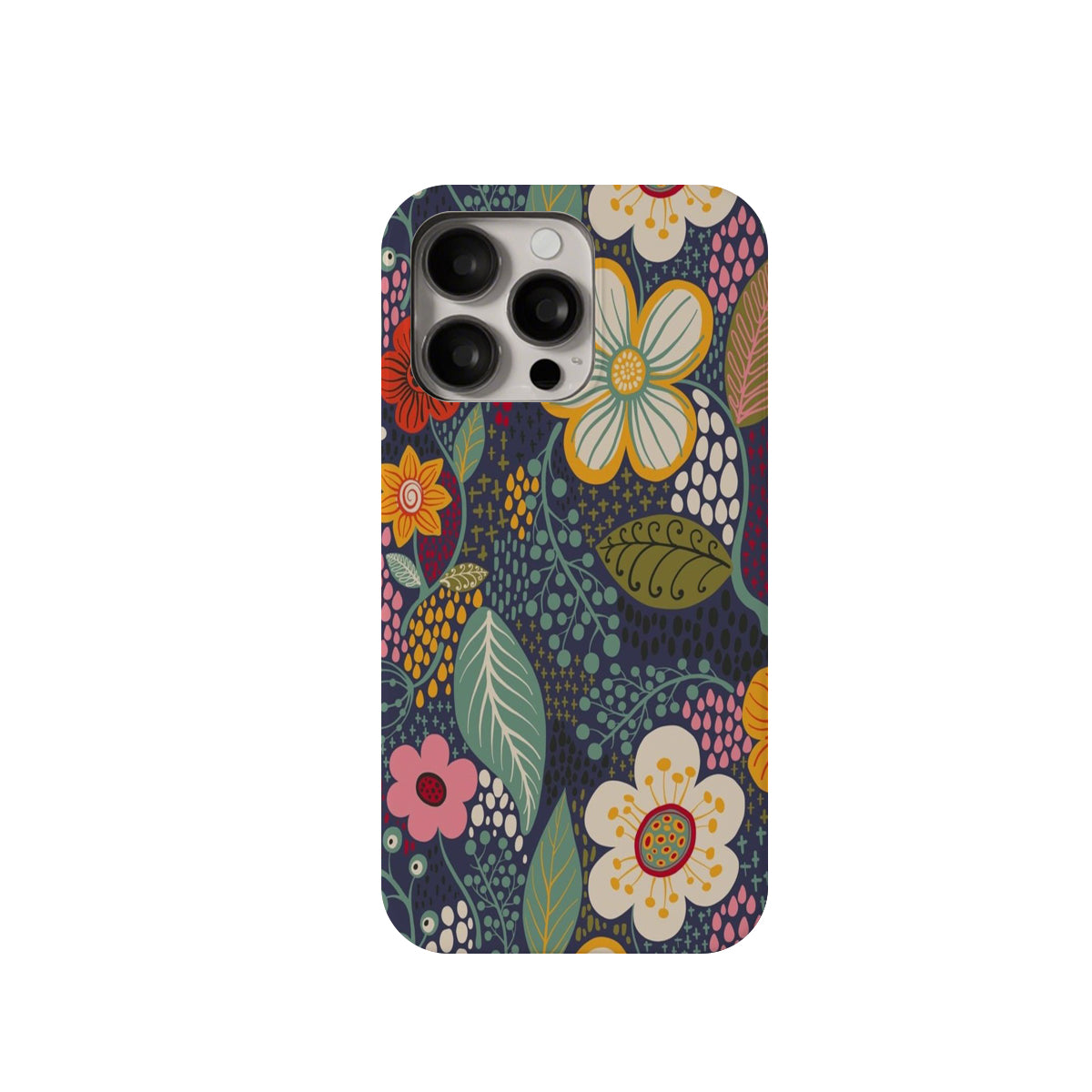 Phone case with colorful floral design on a dark background