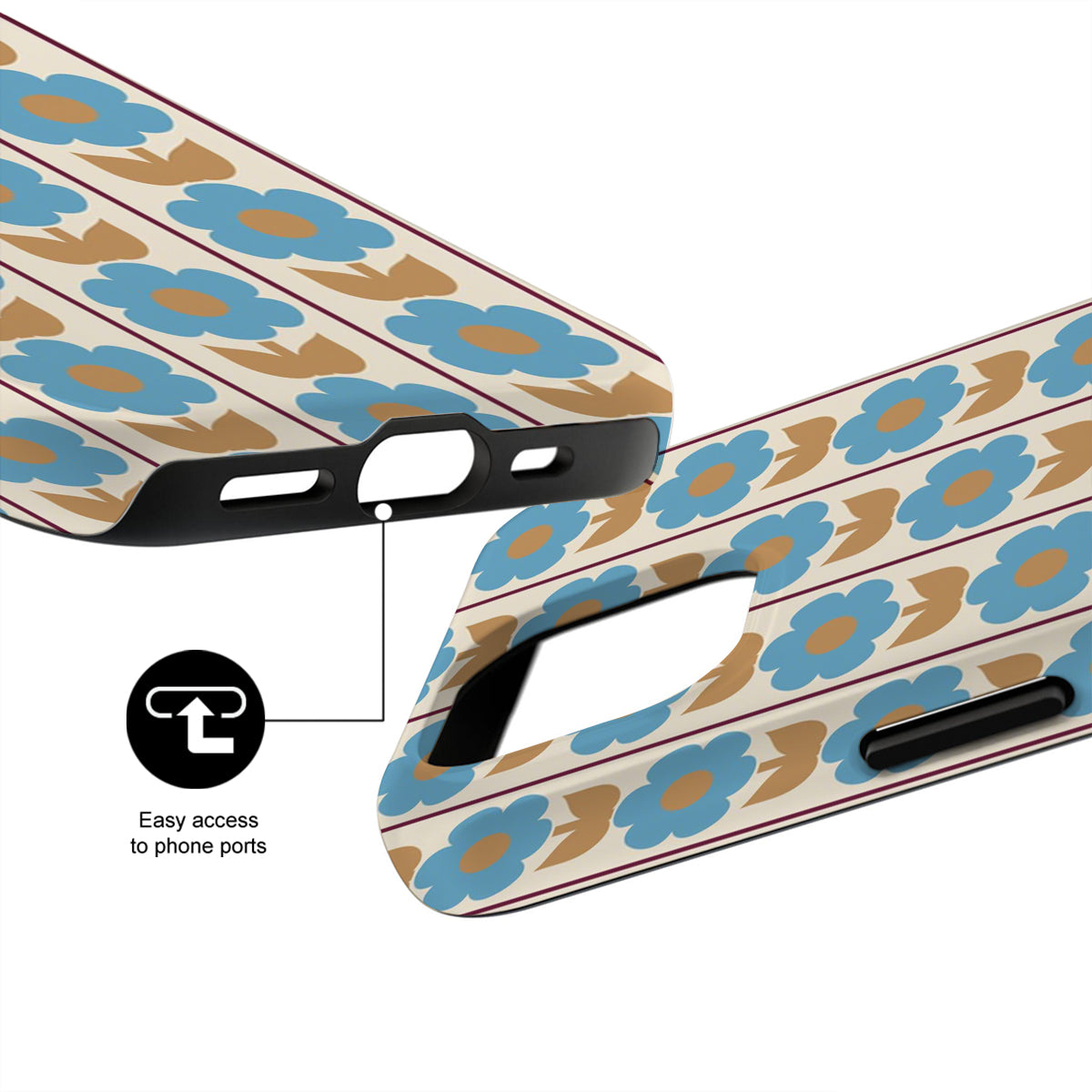 Floral patterned phone case with design details on a white background