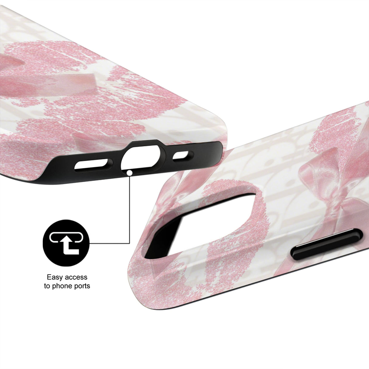 Phone case with floral design and easy access to phone ports feature