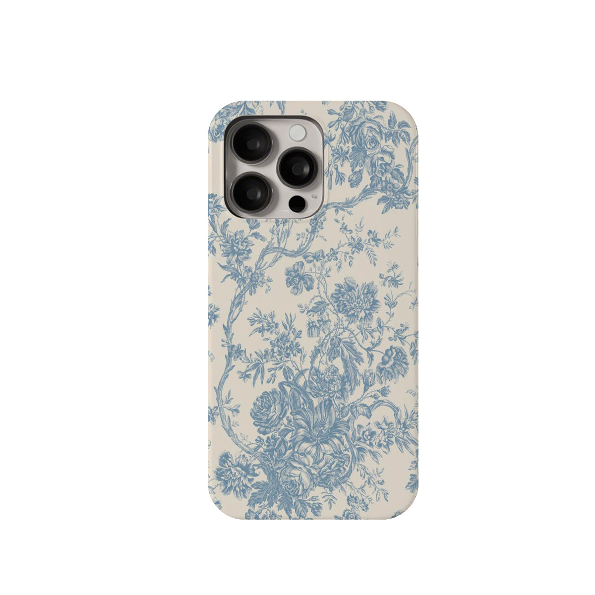 Phone case with blue floral pattern on a beige background