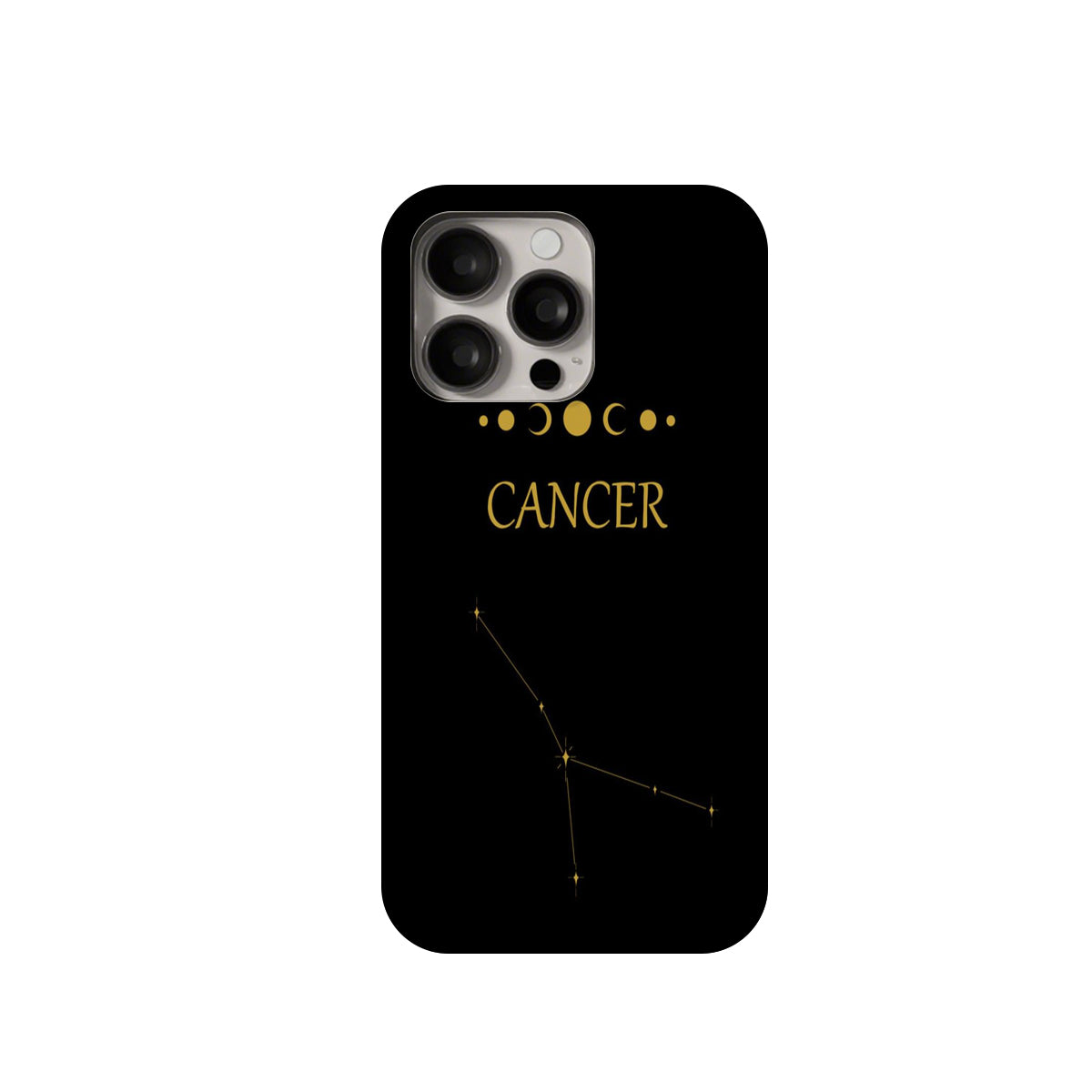 Phone case with Cancer zodiac design on a black background