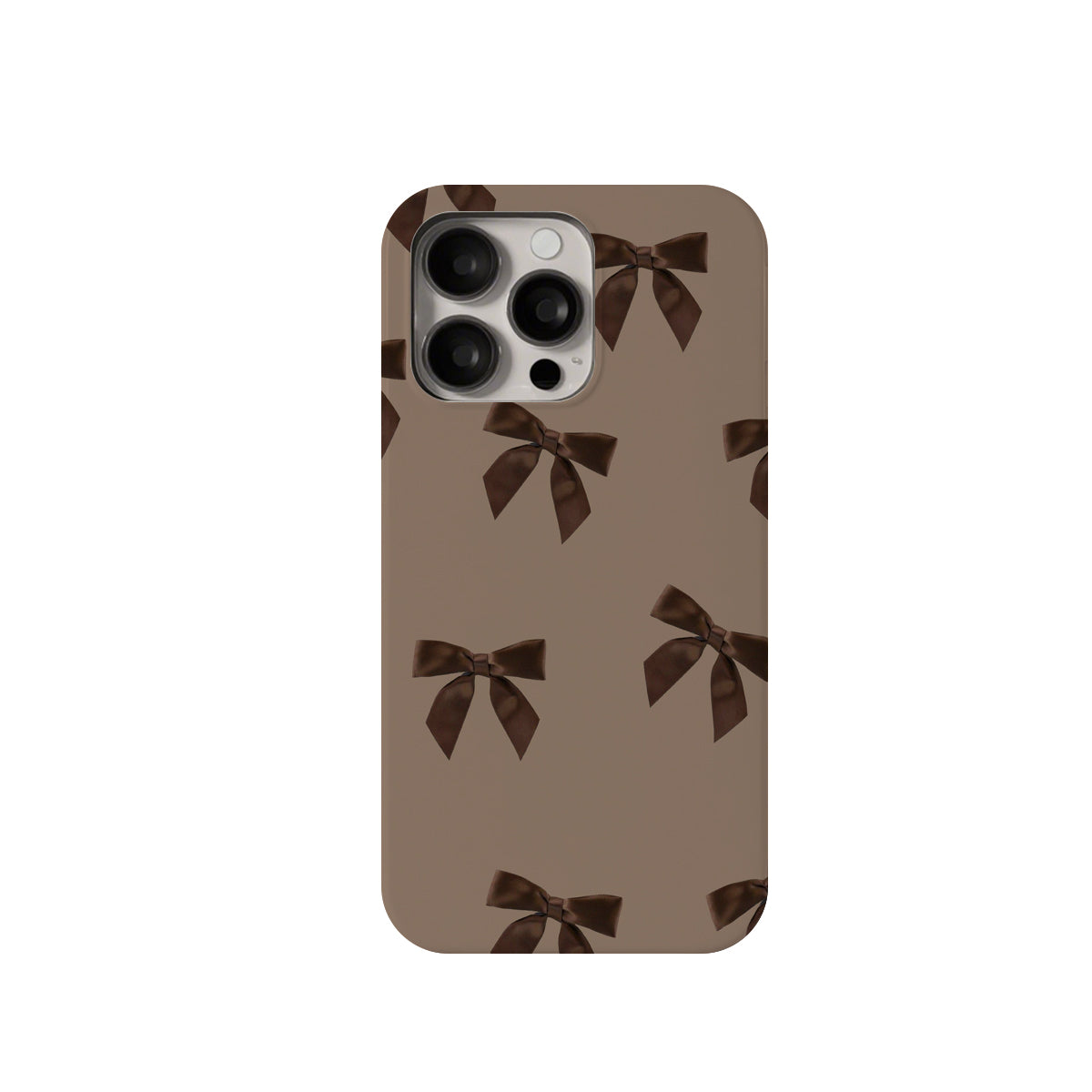 Phone case with brown bow pattern on a beige background