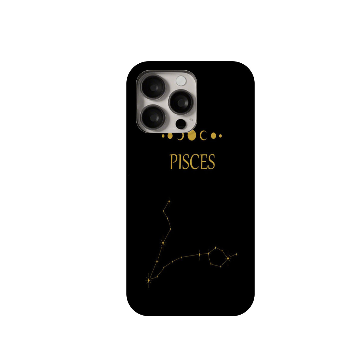Phone case with Pisces zodiac sign design on a black background