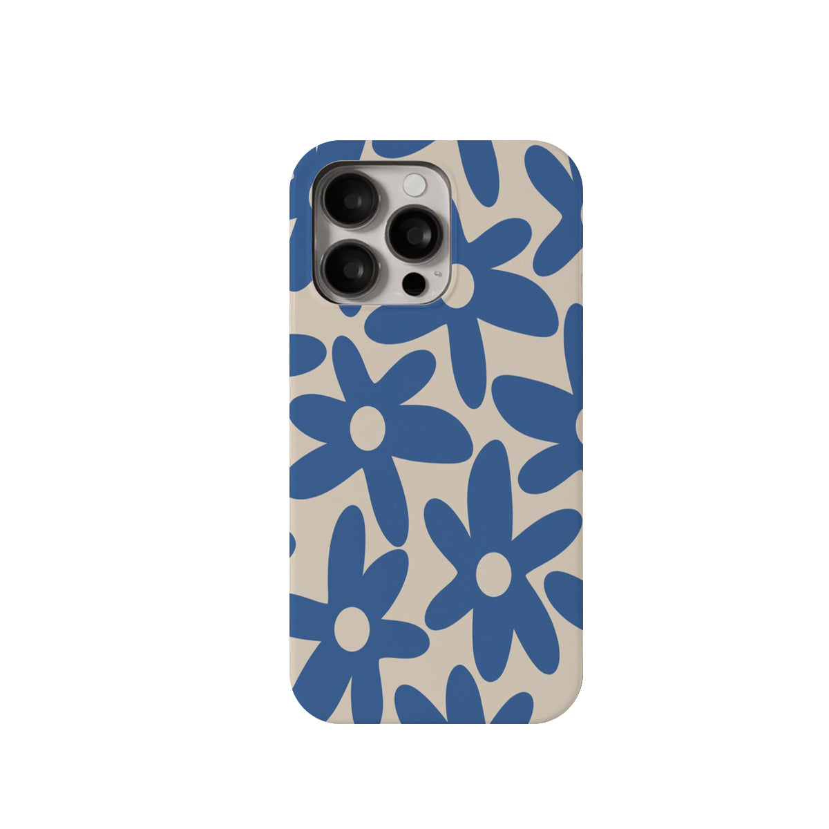 Phone case with blue floral pattern on a beige background