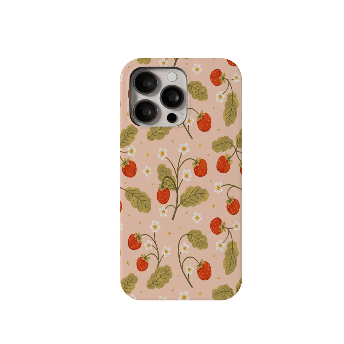 Phone case with strawberry pattern on a pink background