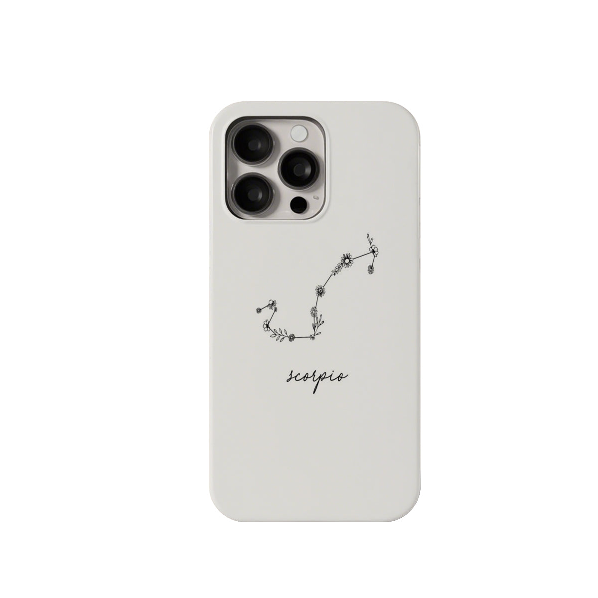 Phone case with Scorpio zodiac design on a white background