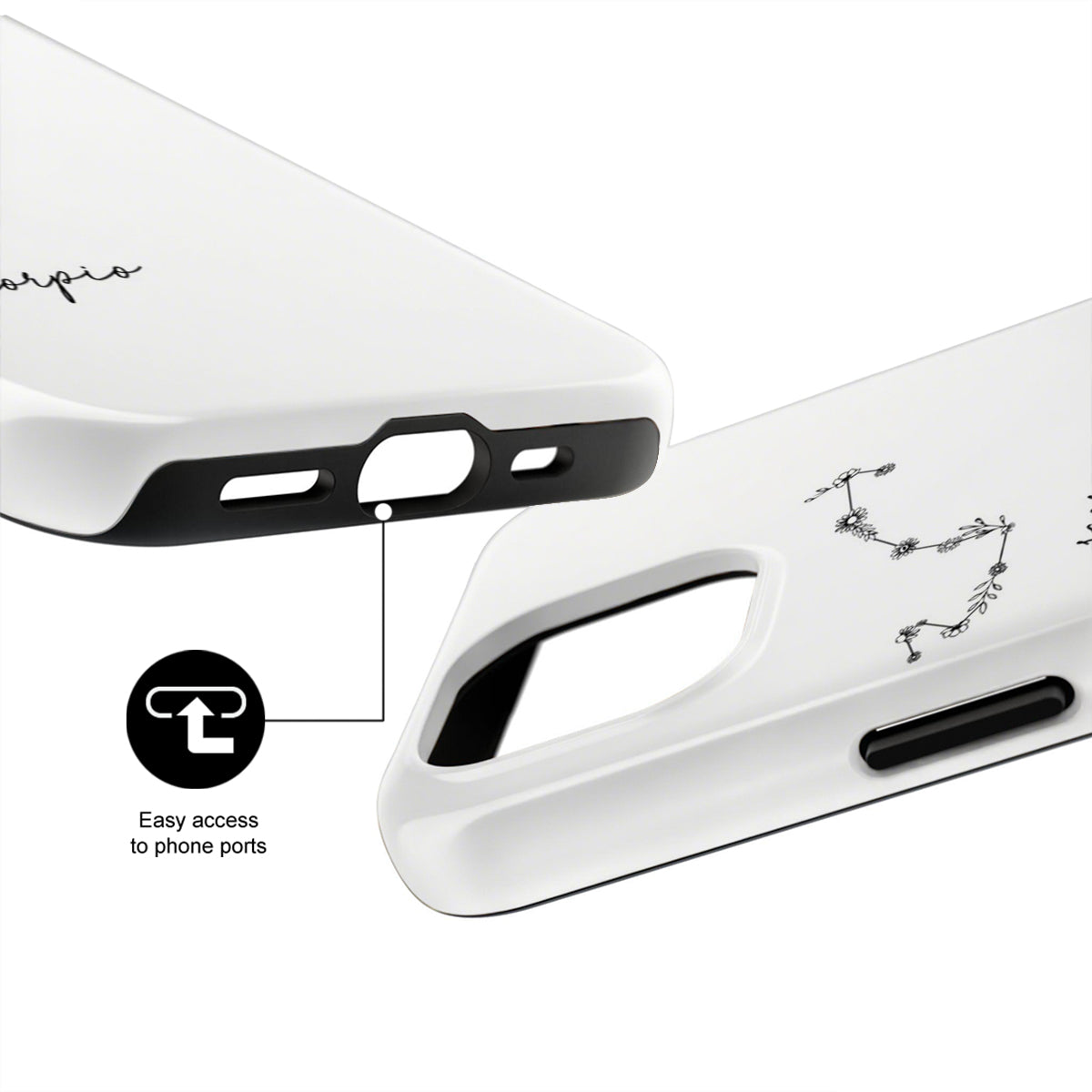 White phone case with constellation design and 'Opalies' branding on a white background