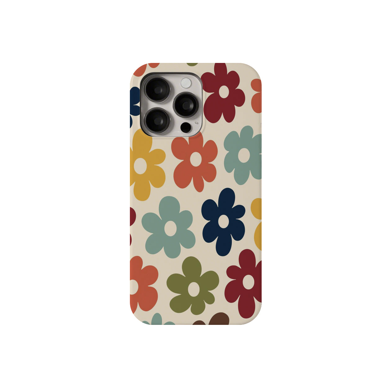 Phone case with colorful floral pattern on a beige background
