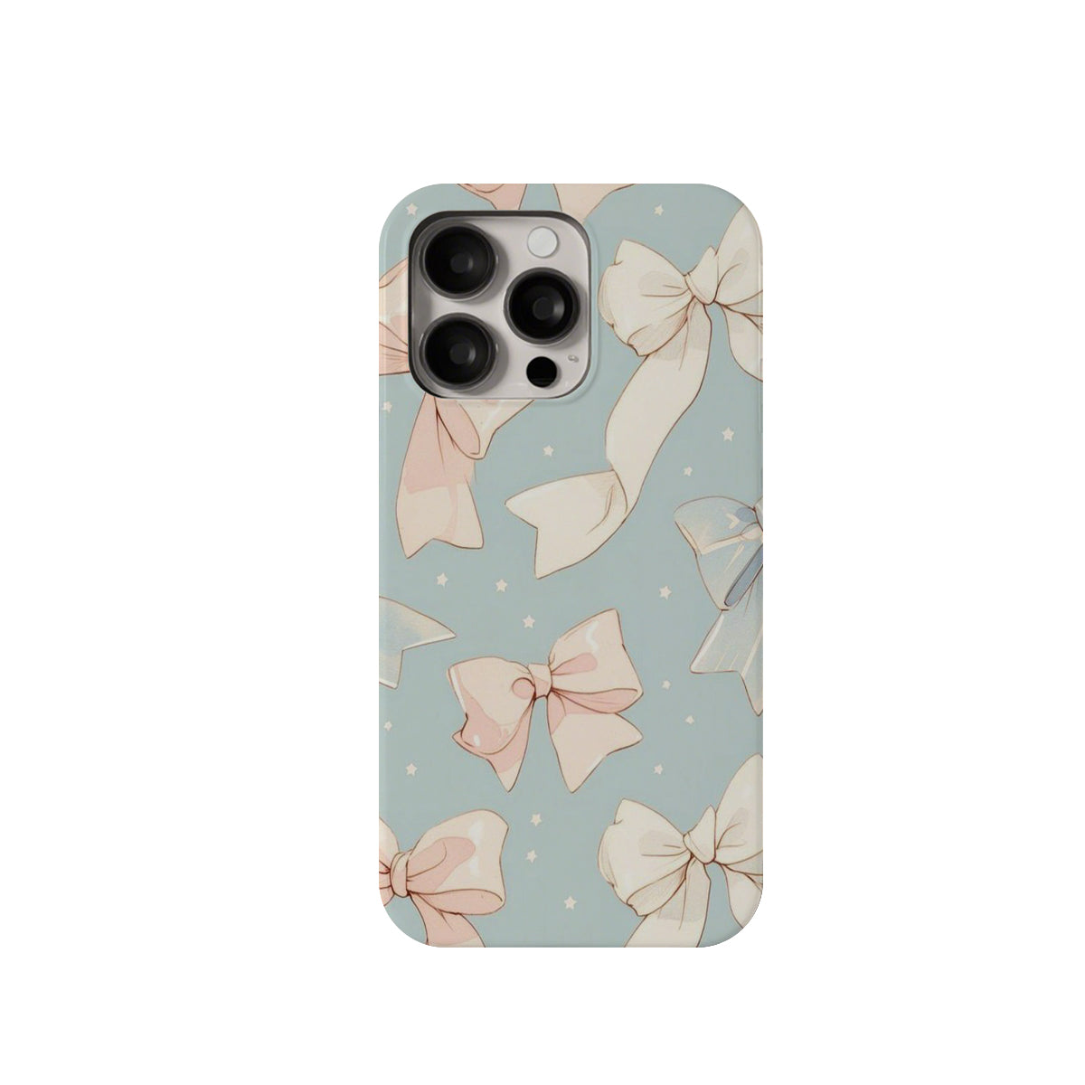 Phone case with bow pattern on a light blue background