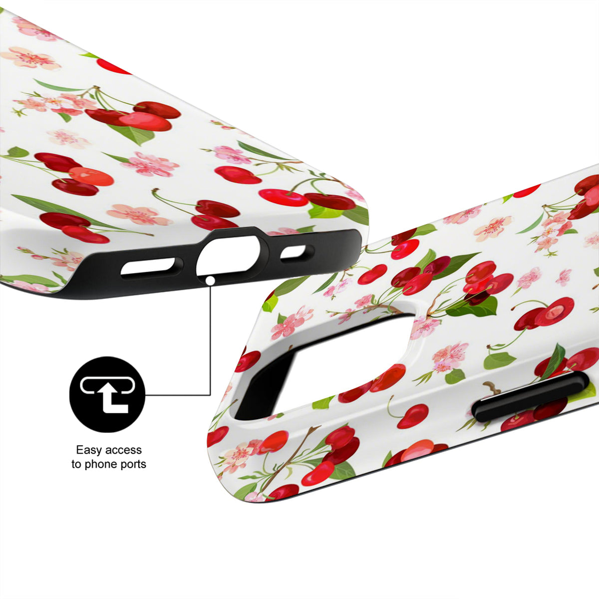 Phone case with cherry blossom design on a white background