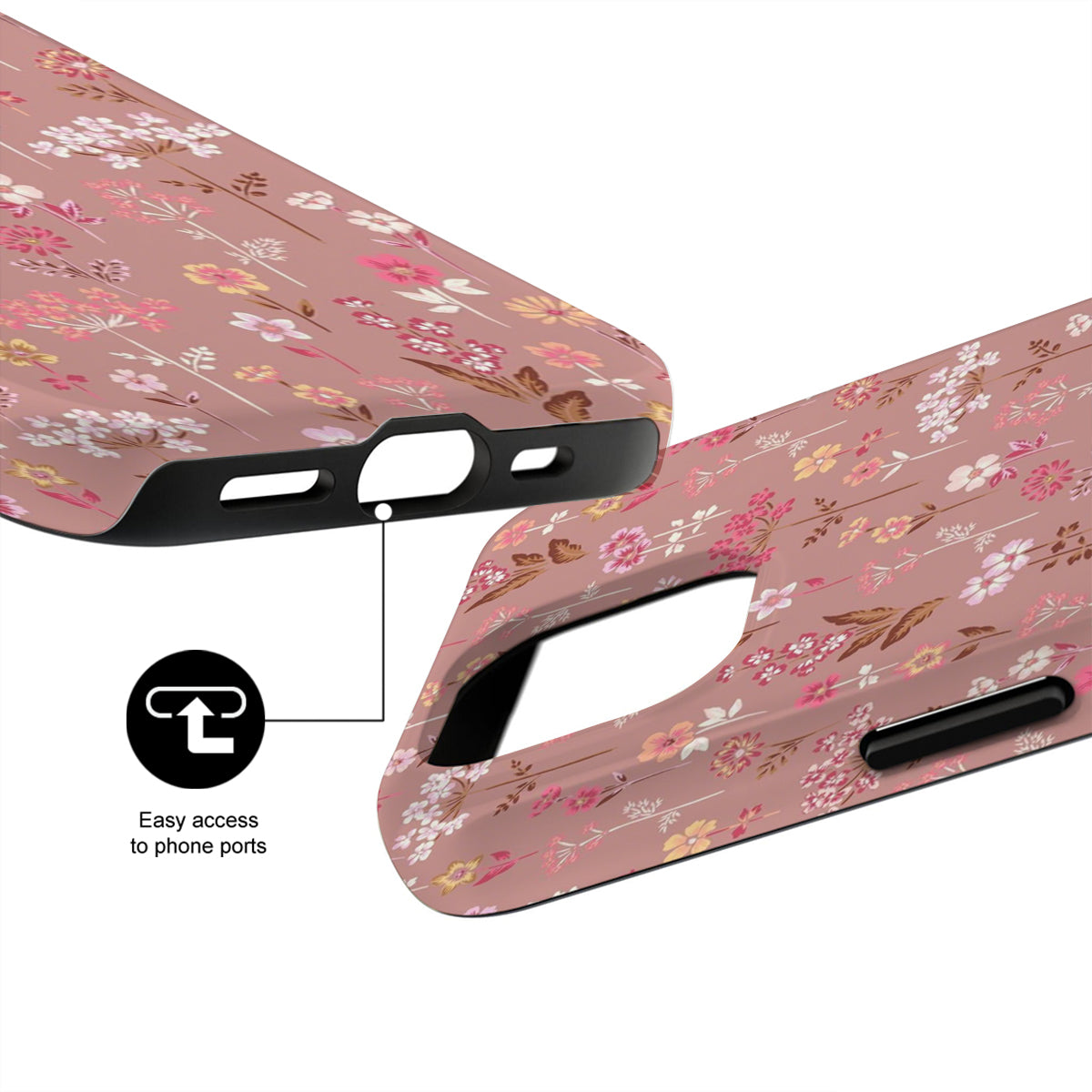 Floral phone case with design details on a white background