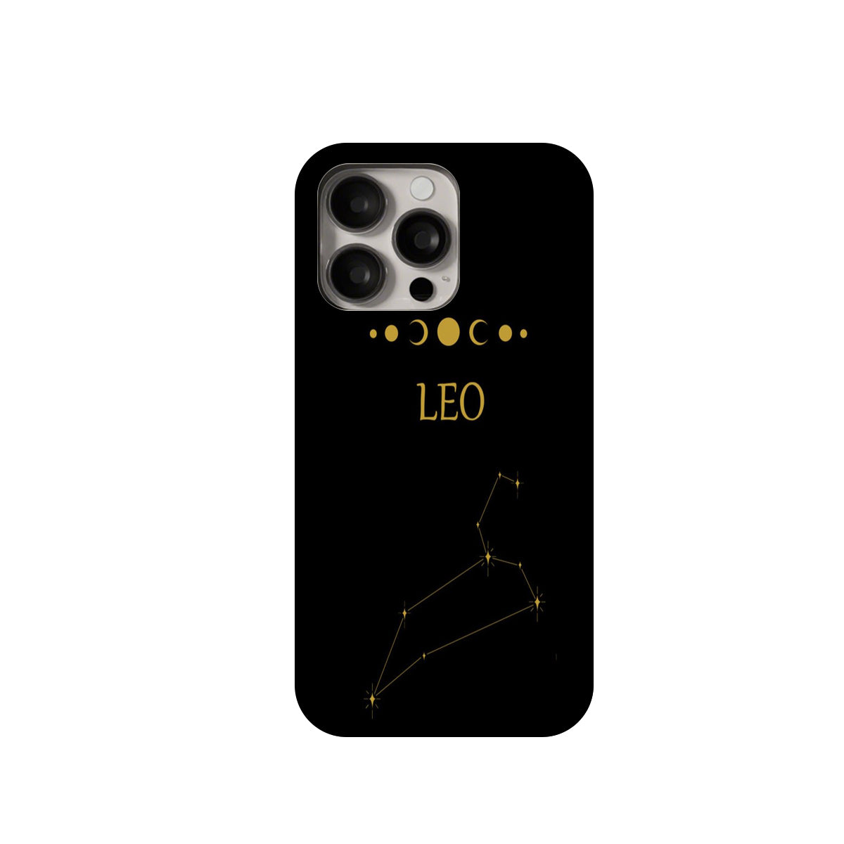 Phone case with Leo zodiac design on a black background