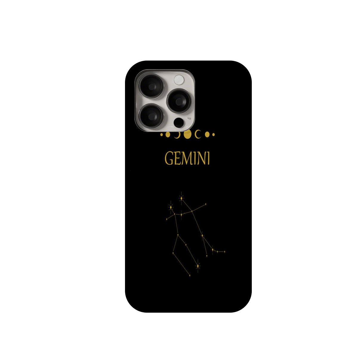 Phone case with Gemini zodiac sign design on a black background