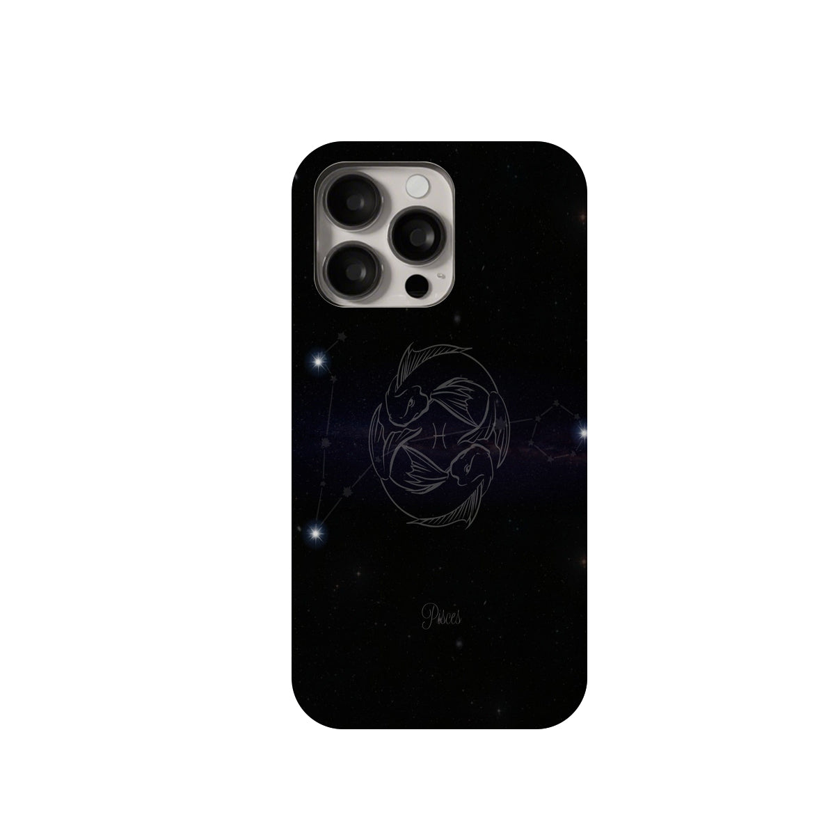 Black phone case with astrological design on a white background