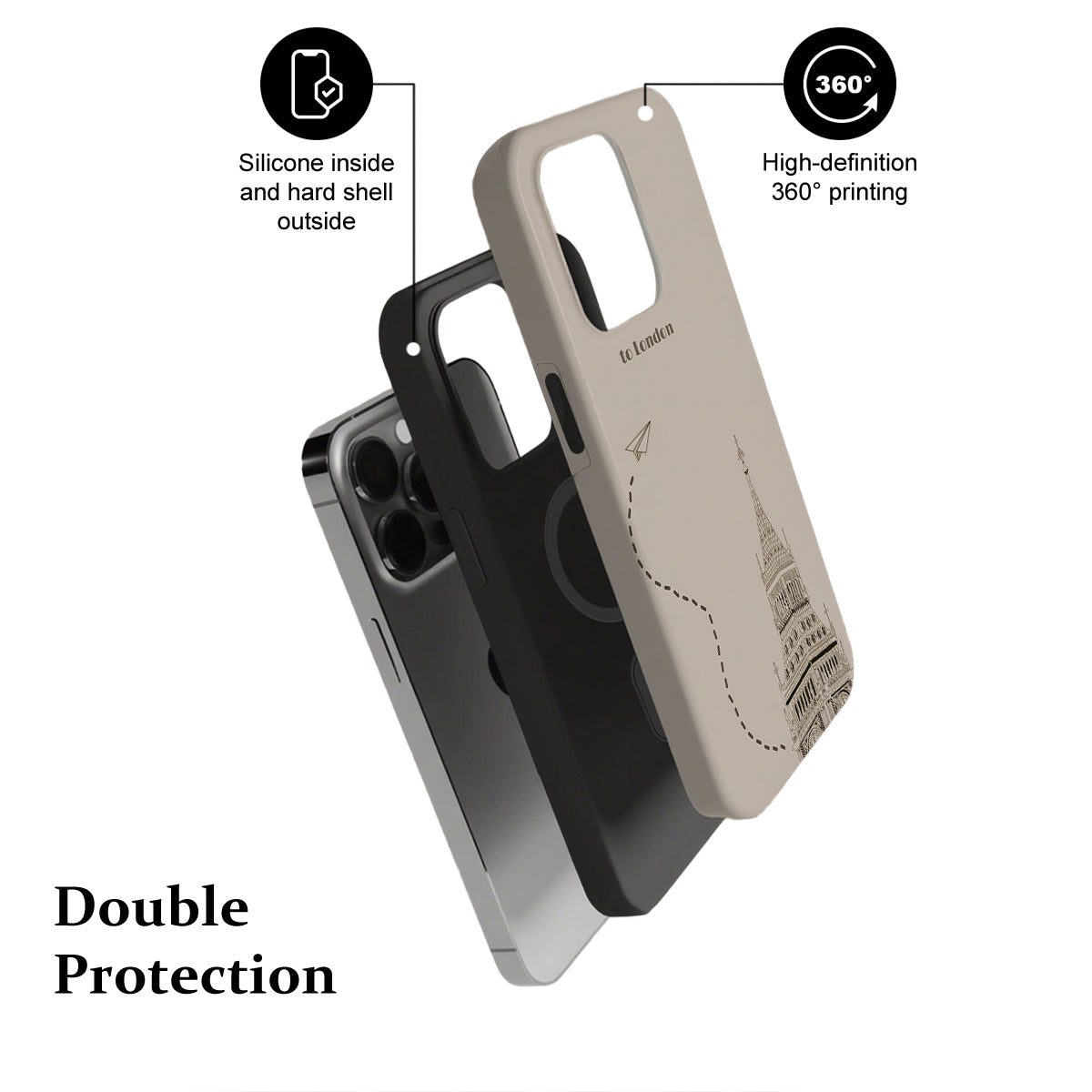 Phone case with text highlighting features on a white background