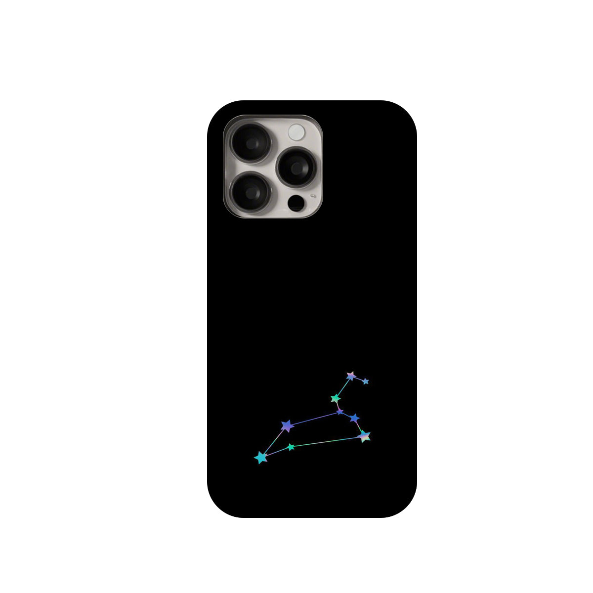 Black phone case with a star constellation design on a white background