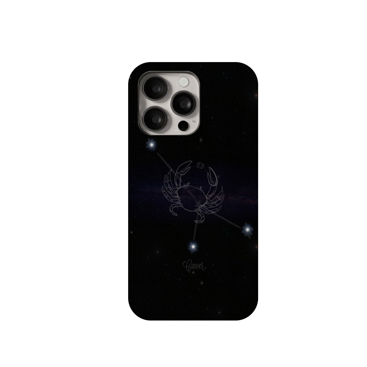 Phone case with Cancer zodiac sign design on a black background