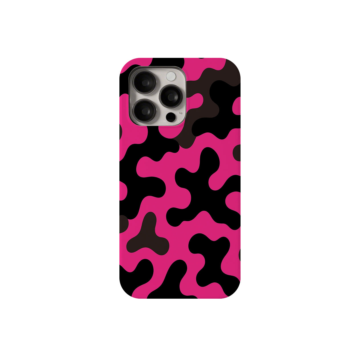Phone case with pink and black abstract pattern on a white background