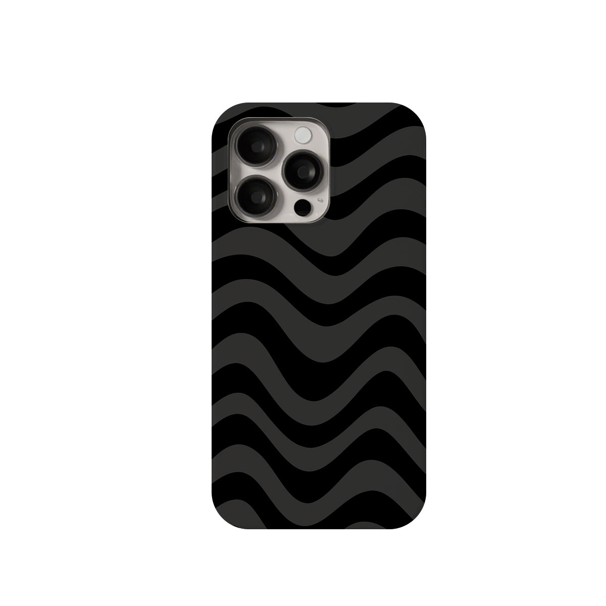Phone case with black wavy pattern on a white background