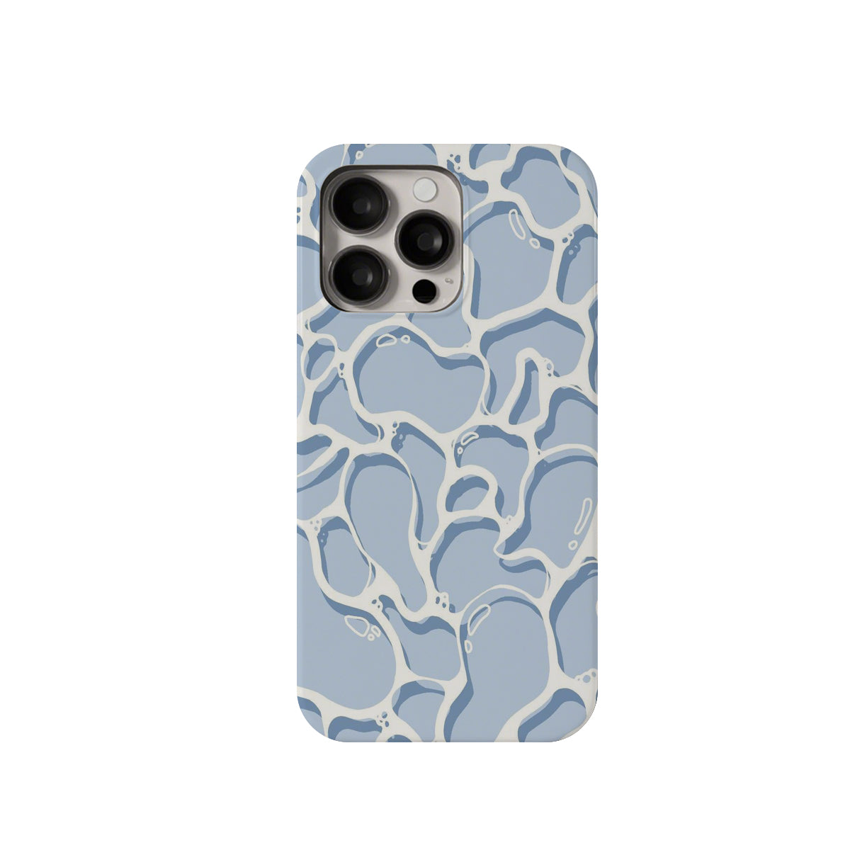 Phone case with blue and white abstract pattern on a white background
