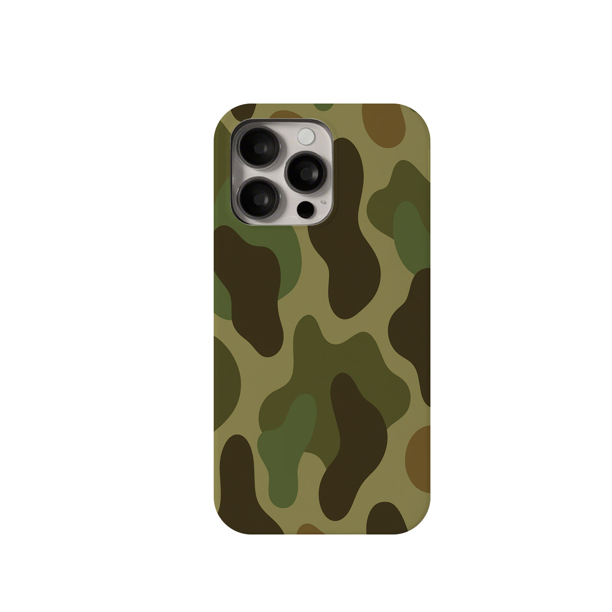 Camouflage-patterned phone case on a white background
