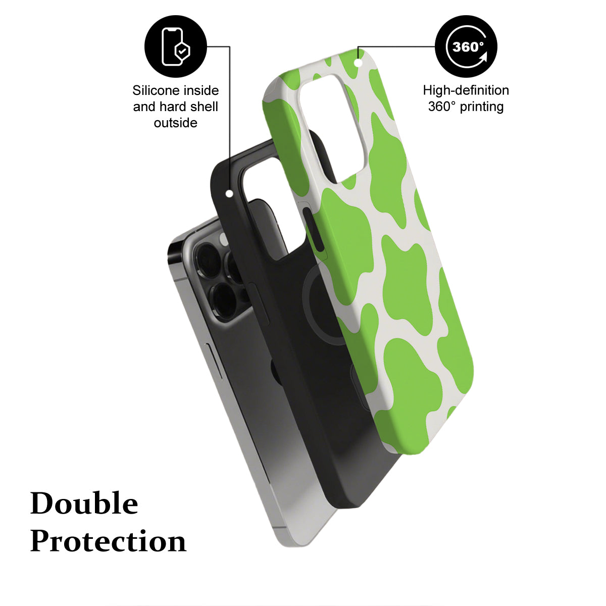 Phone case with green and white pattern on a white background