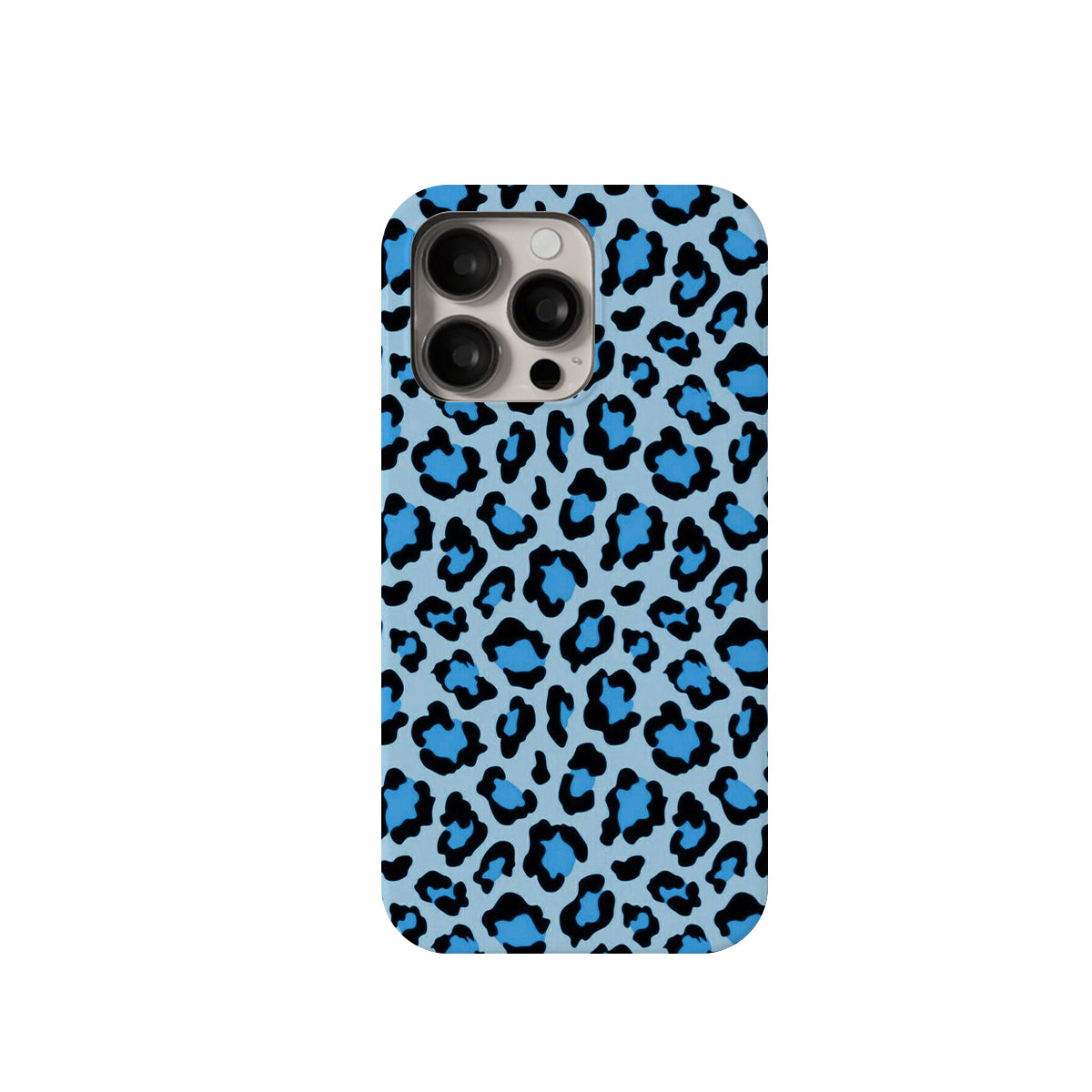 Blue leopard print phone case on a white background