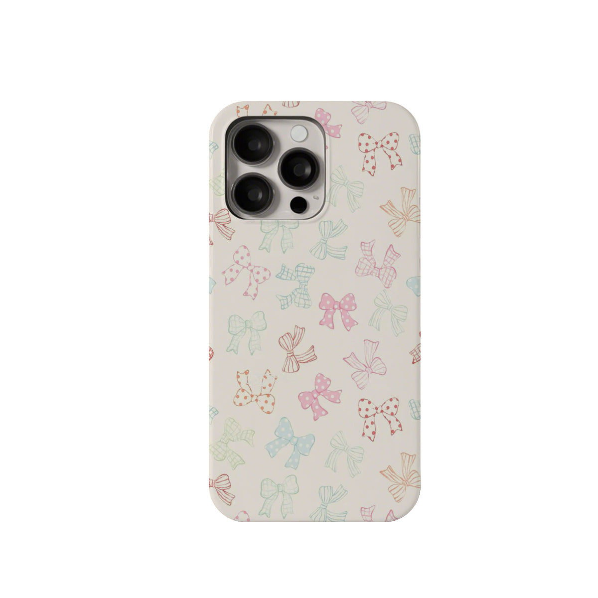 Phone case with colorful bow pattern on a white background