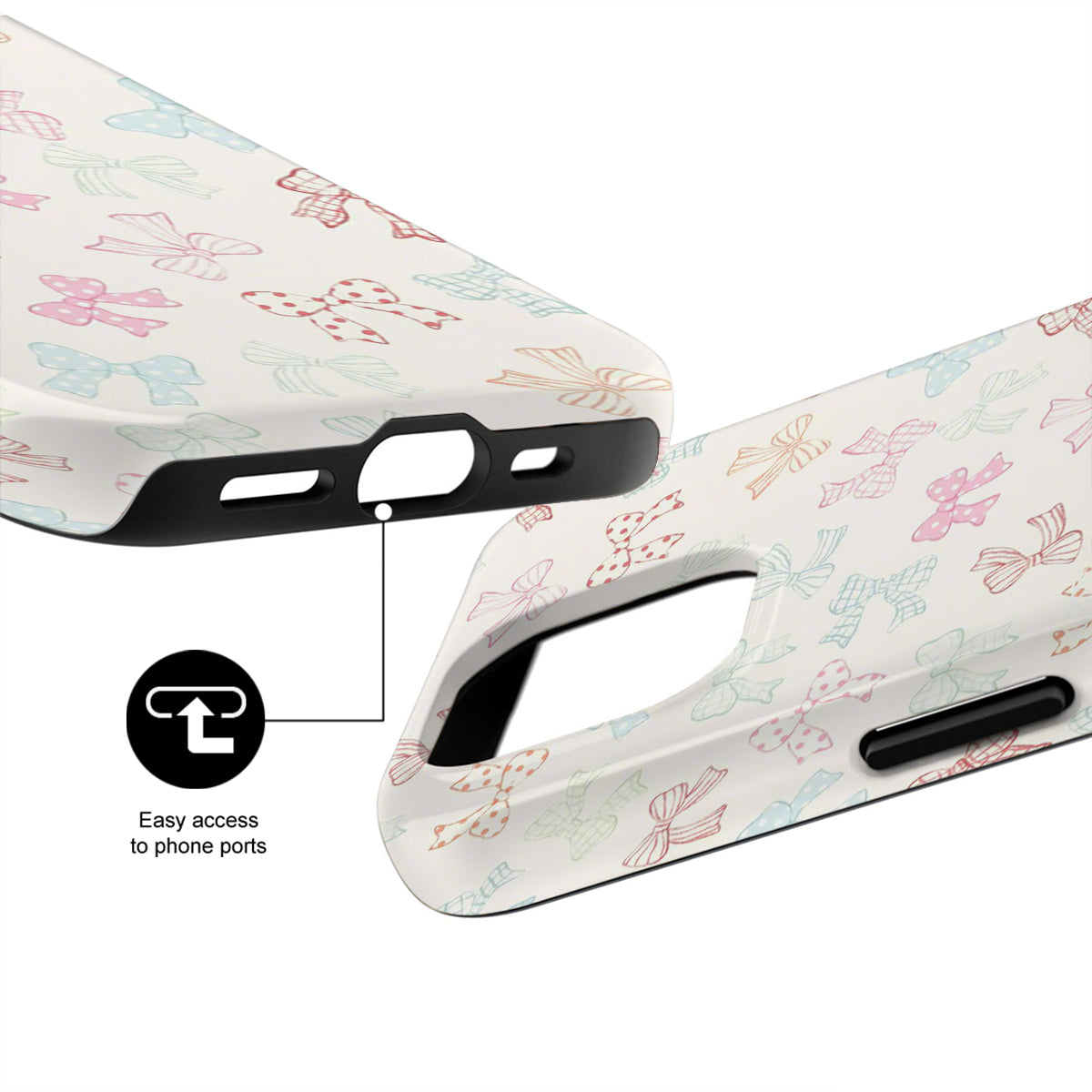 Phone case with butterfly pattern and easy access to phone ports feature