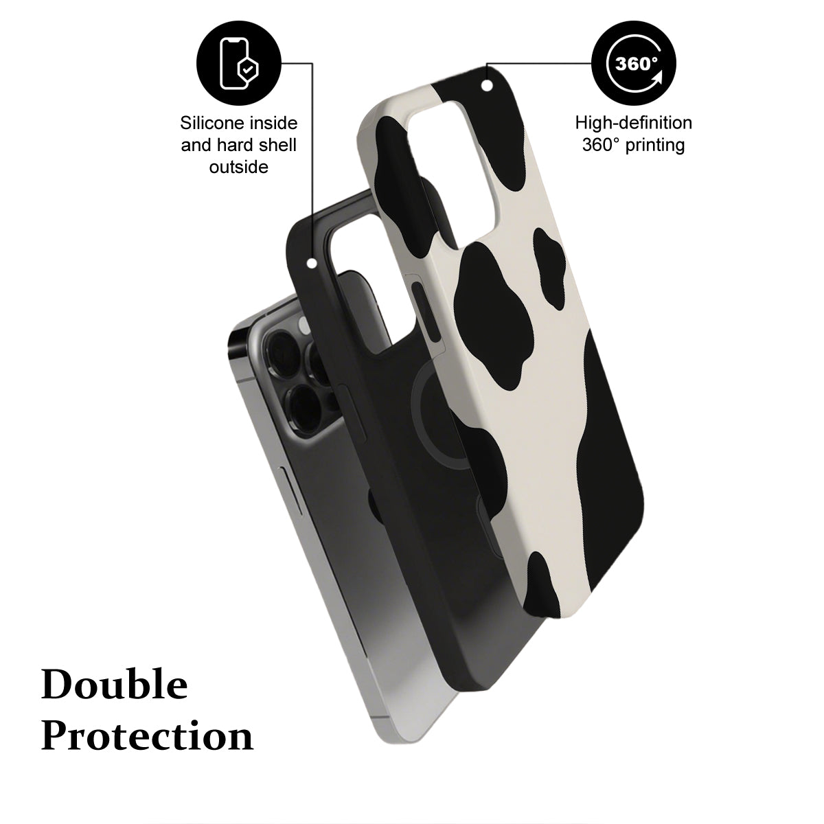 Phone case with cow print design on a white background