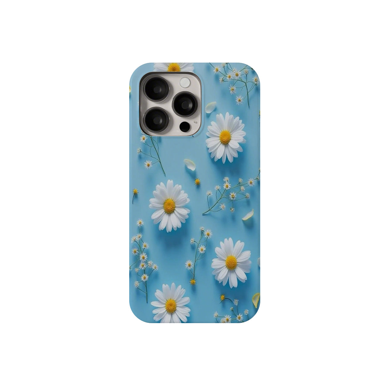 Phone case with daisy flowers on a blue background