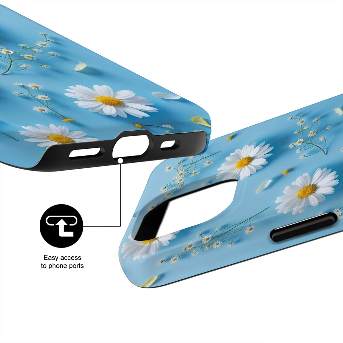 Phone case with floral design on a blue background