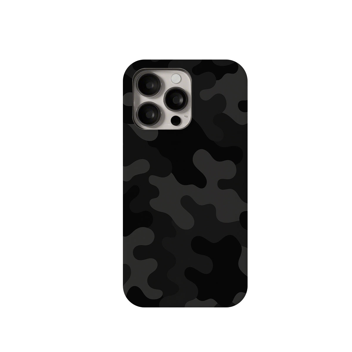 Black camouflage phone case on a white background