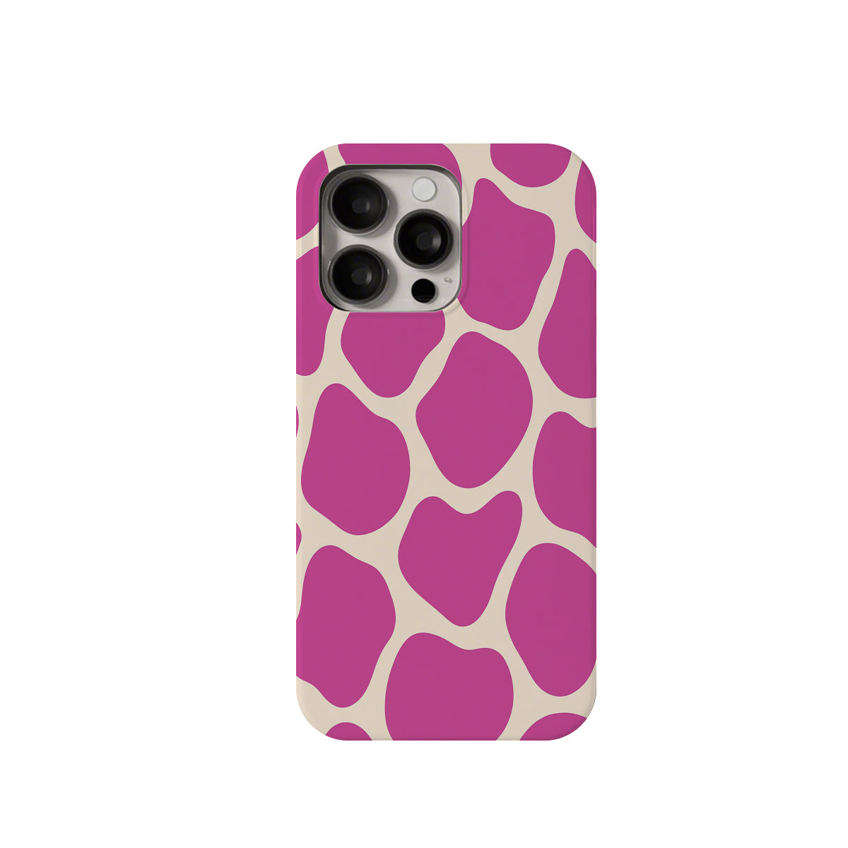 Phone case with pink and beige giraffe pattern on a white background