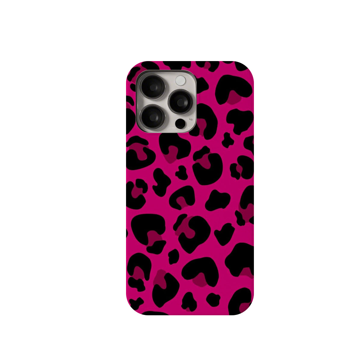 Phone case with black leopard print on a pink background