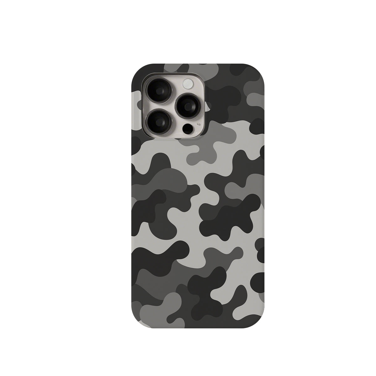 Camouflage patterned phone case on a white background