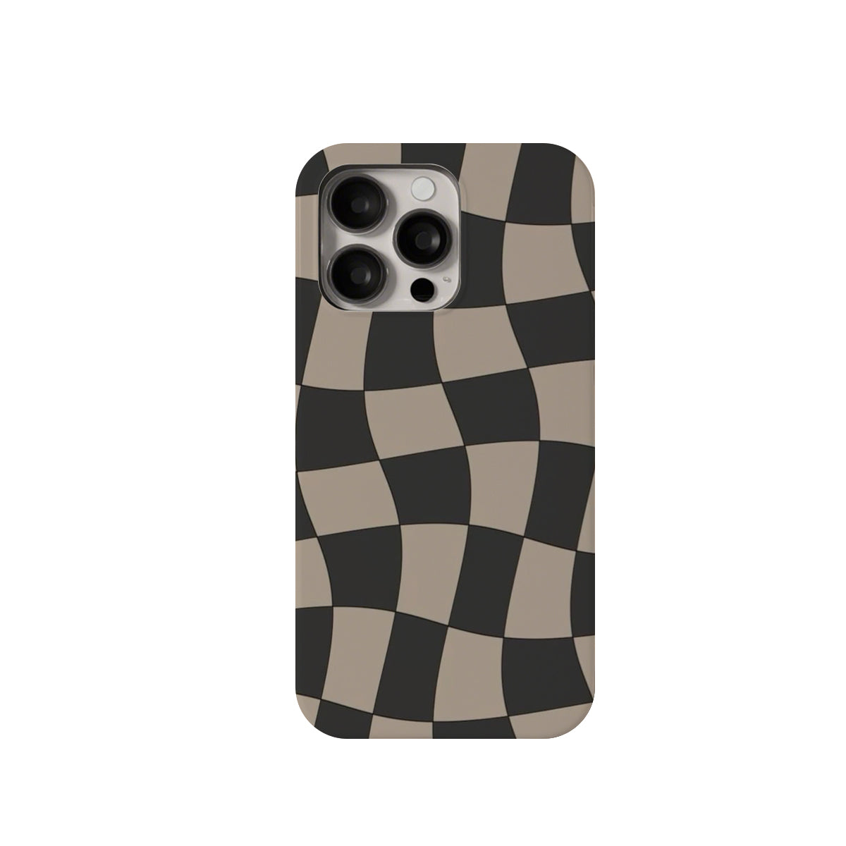 Phone case with a checkered pattern on a white background