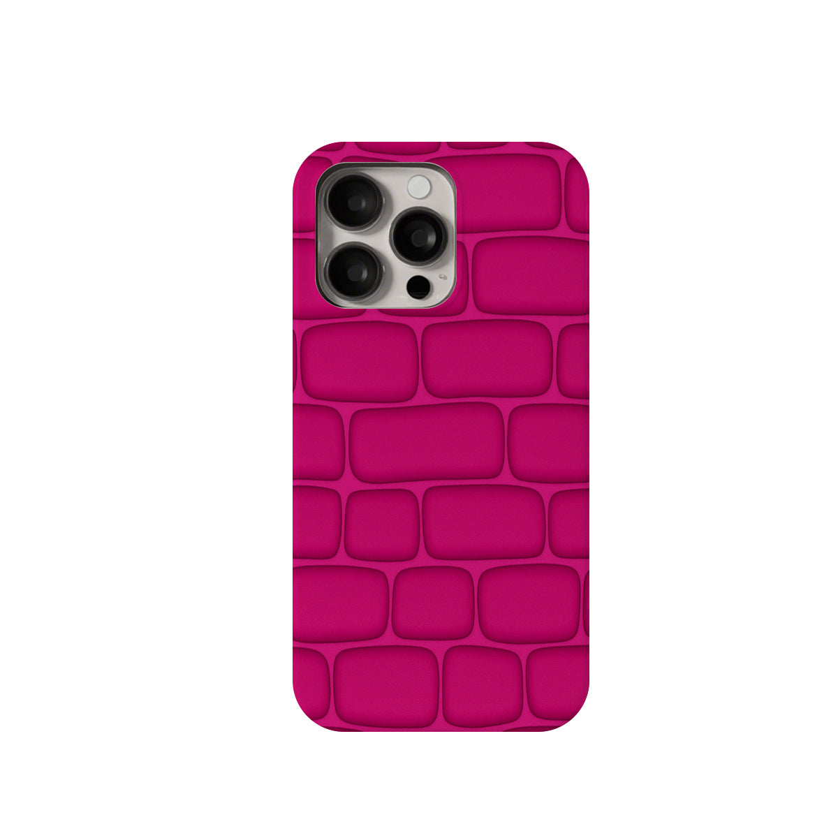 Pink textured phone case on a white background