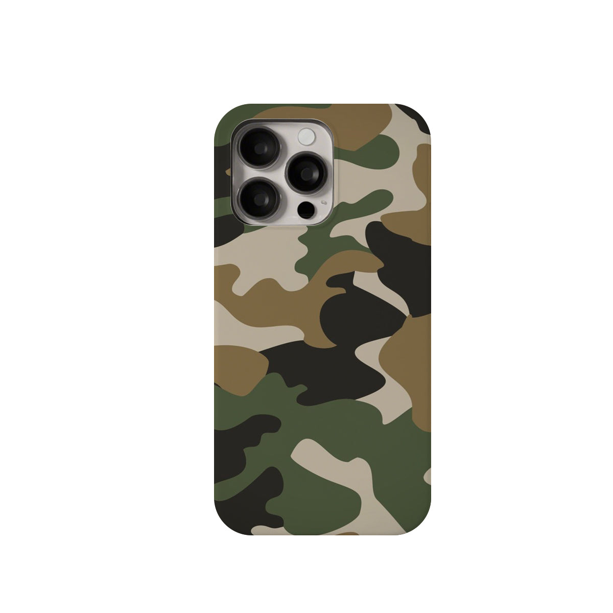 Camouflage-patterned phone case on a white background