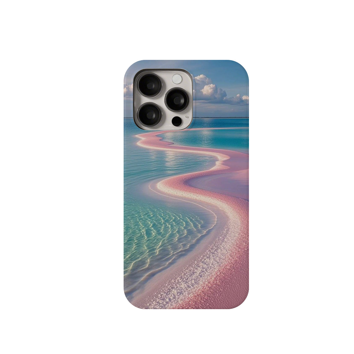 Phone case with a beach design on a white background