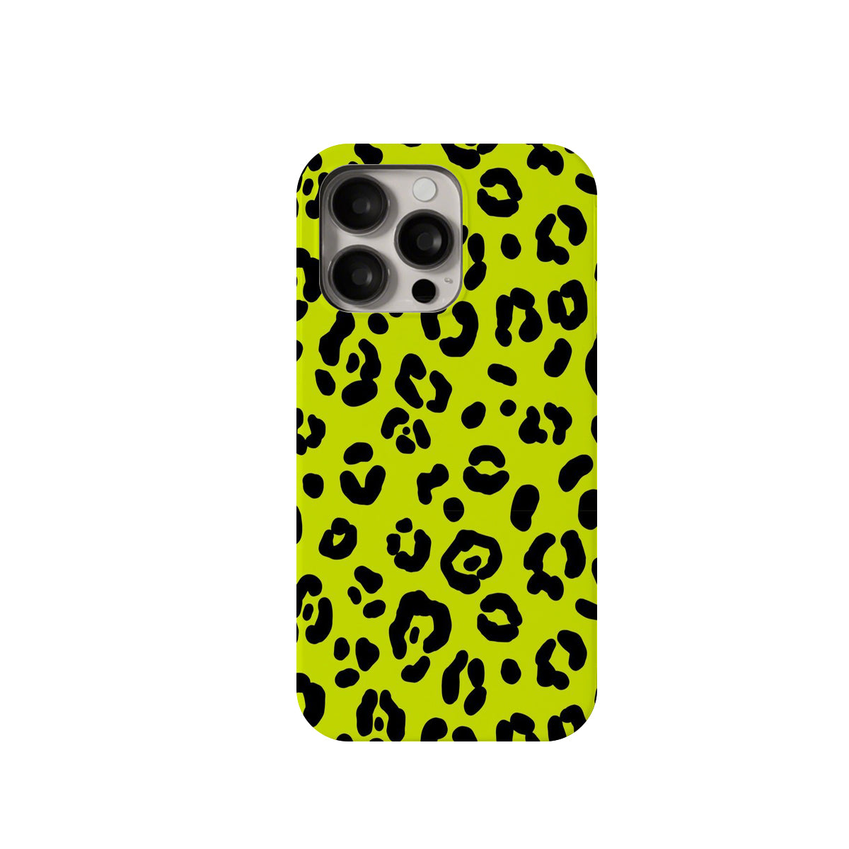 Phone case with black leopard print on a neon green background