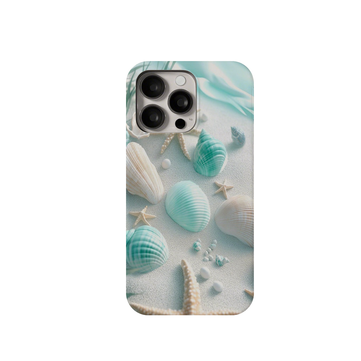 Phone case with seashell design on a white background