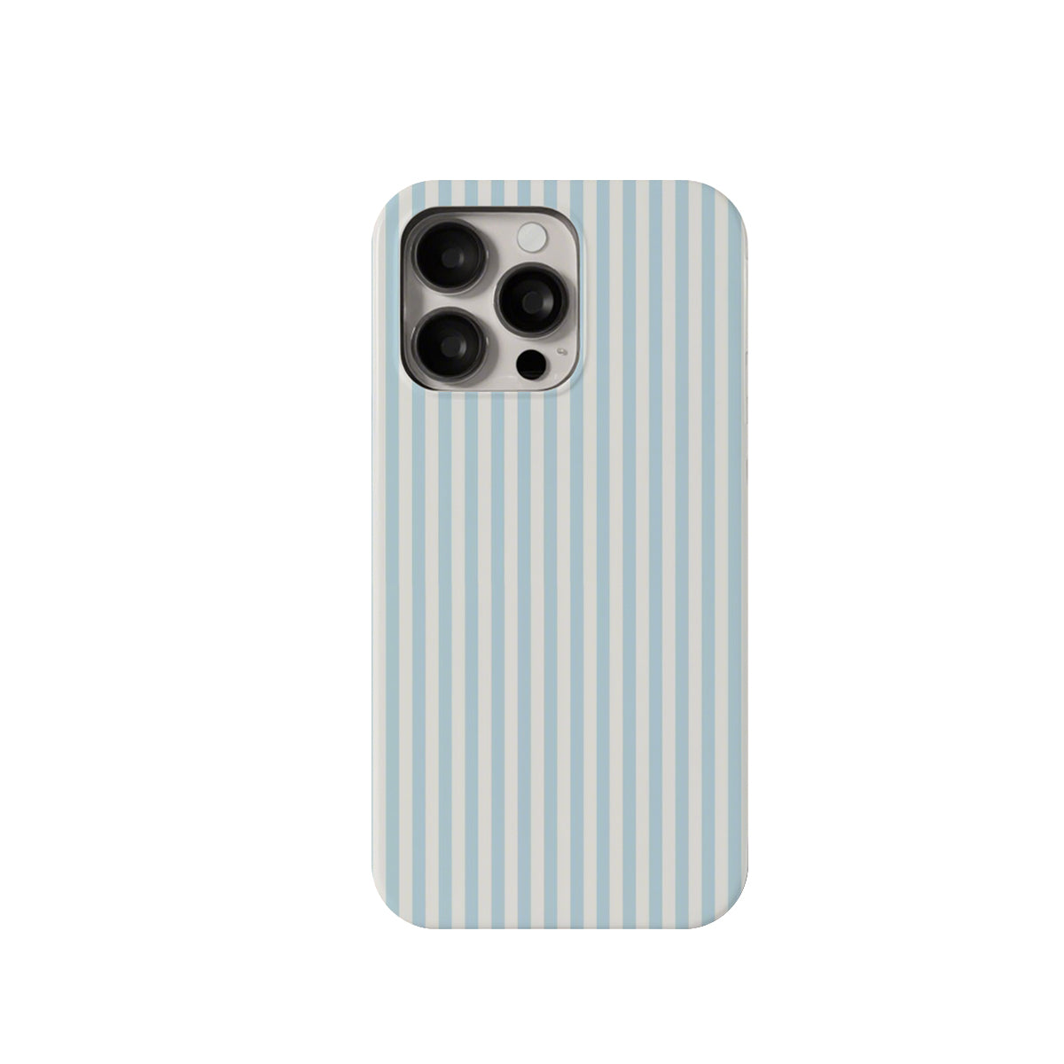 Phone case with blue and white vertical stripes on a white background