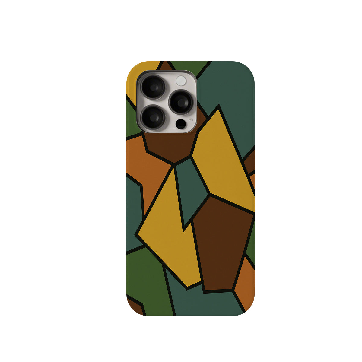 Phone case with geometric abstract design on a white background