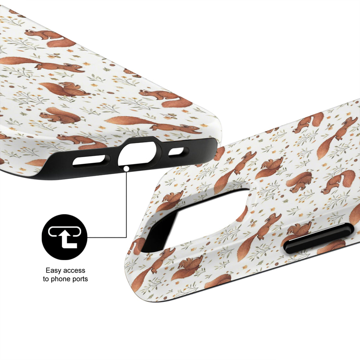 Phone case with squirrel design on a white background