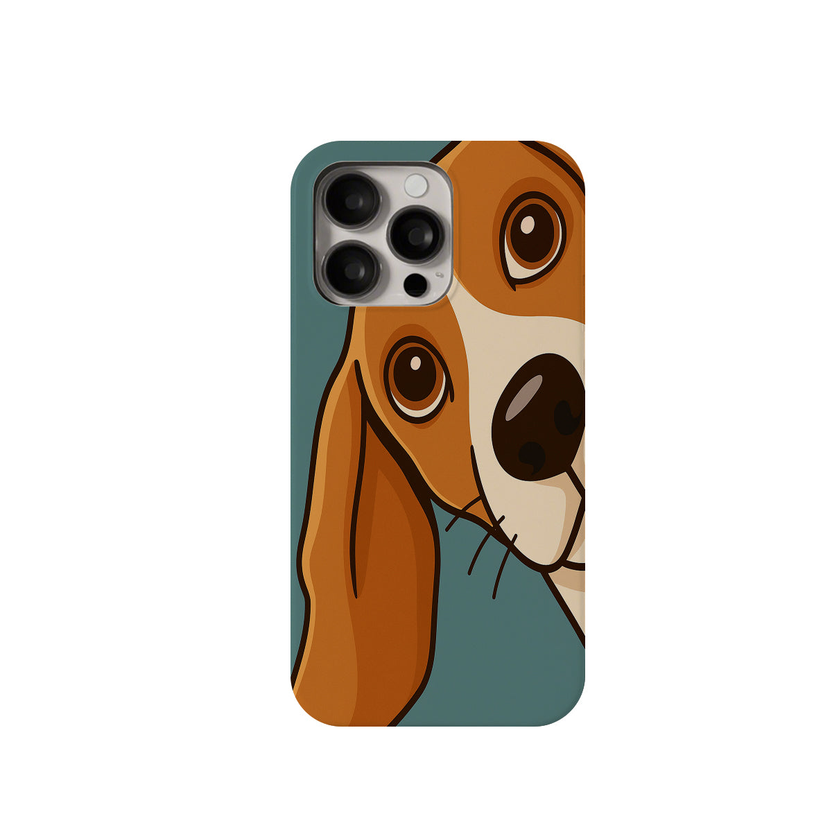 Phone case with a cartoon dog design on a white background