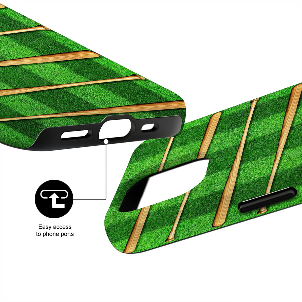 Phone case with green and brown striped design on a white background