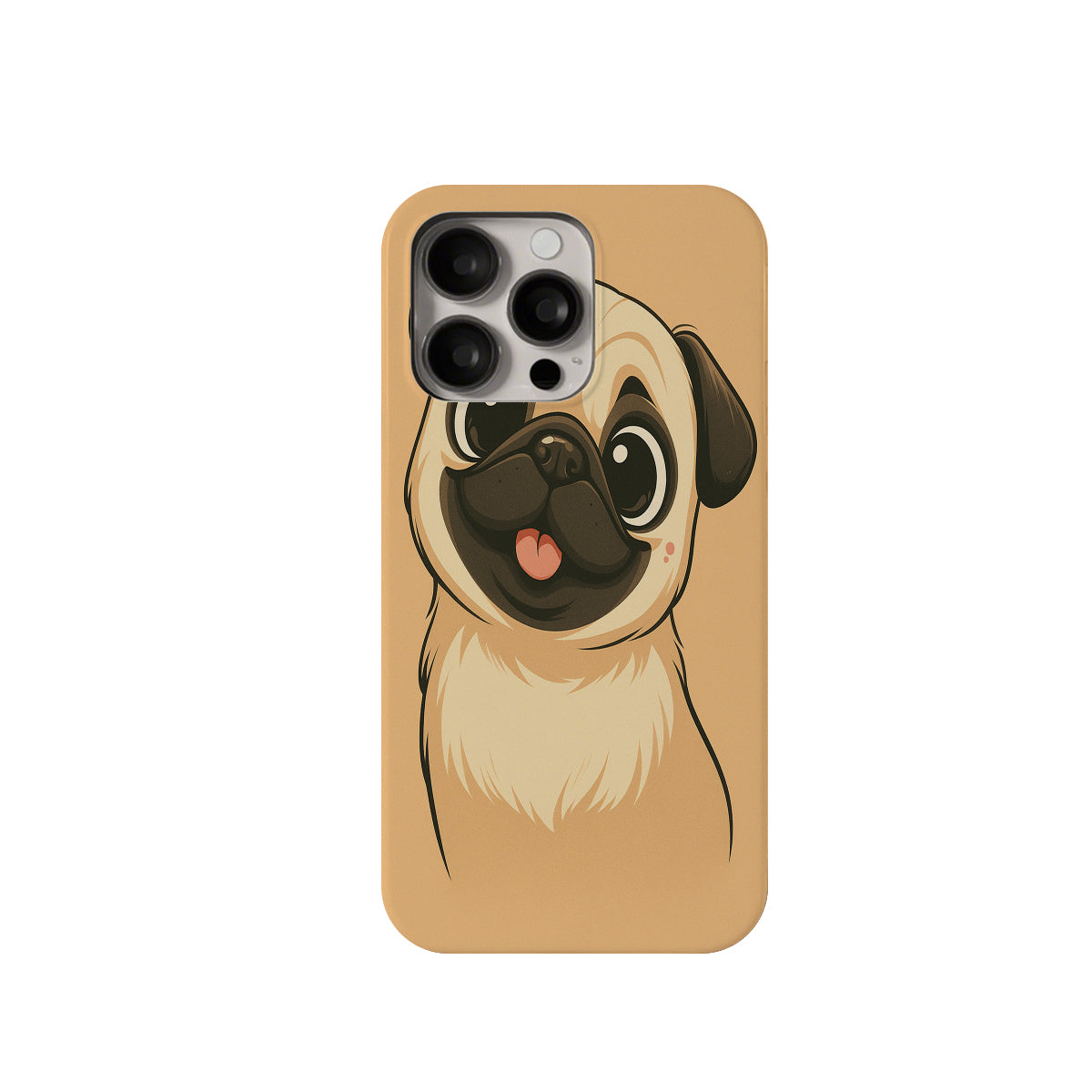 Phone case with a pug design on a beige background